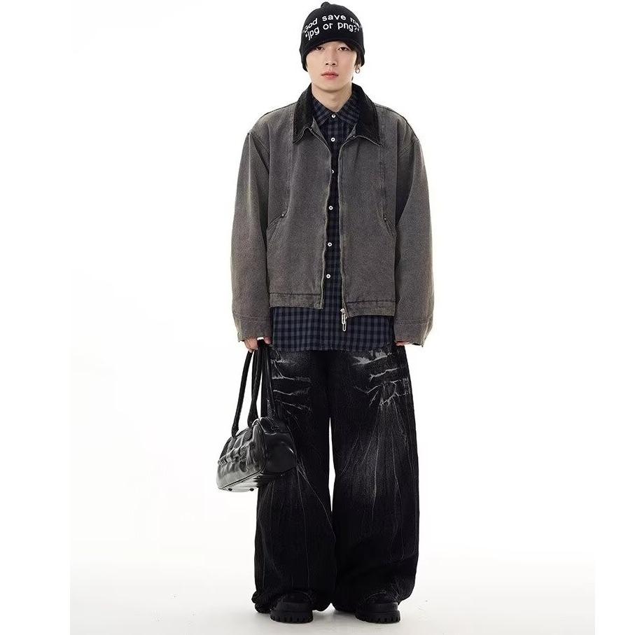 Old tie-dye wide-leg jeans men's American retro high street pendant feeling lazy wind mopping trousers