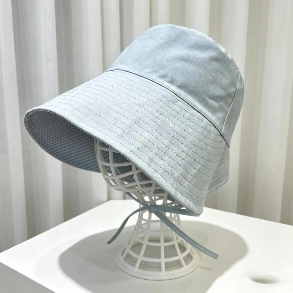 Female spring and summer outdoor sunscreen hat plaid double-sided bucket hat big head circumference big brim showing face small bucket hat