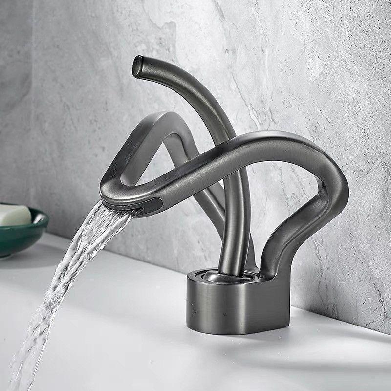 Gold Bathroom Faucet Black Basin Faucet Brass Creative Gray Bathrooom Sink Mixer Tap Hot & Cold Waterfall Basin Faucet