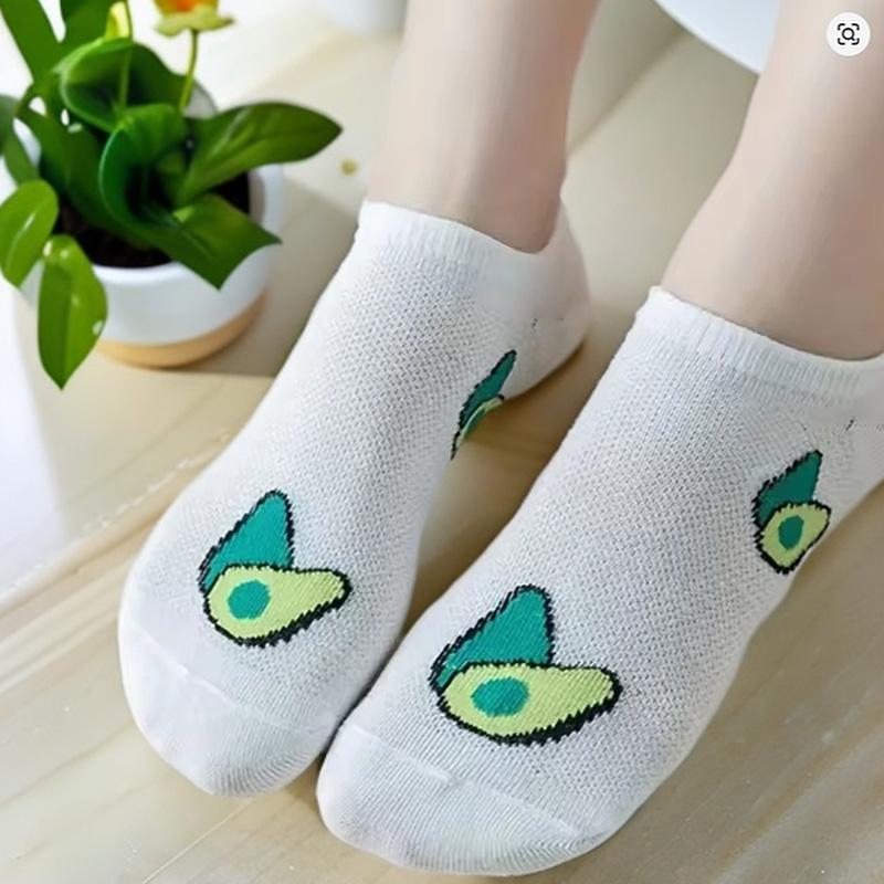 5 Paar Avocado-Blumen Crew-Socken Knöchelsocken Cartoon Frisch Mode Atmungsaktiv Sommer Herbst Kawaii Komfort Damen Low Cut Boat Socks