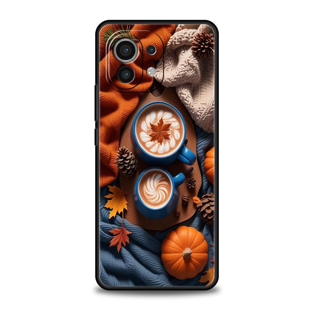 Pumpkin Autumn Leaves Coffee Phone Case Cover for Xiaomi Mi 17 Pro Max 15 14 13 12 11 Ultra 15T 14T 13T 12T Pro Lite Soft TPU