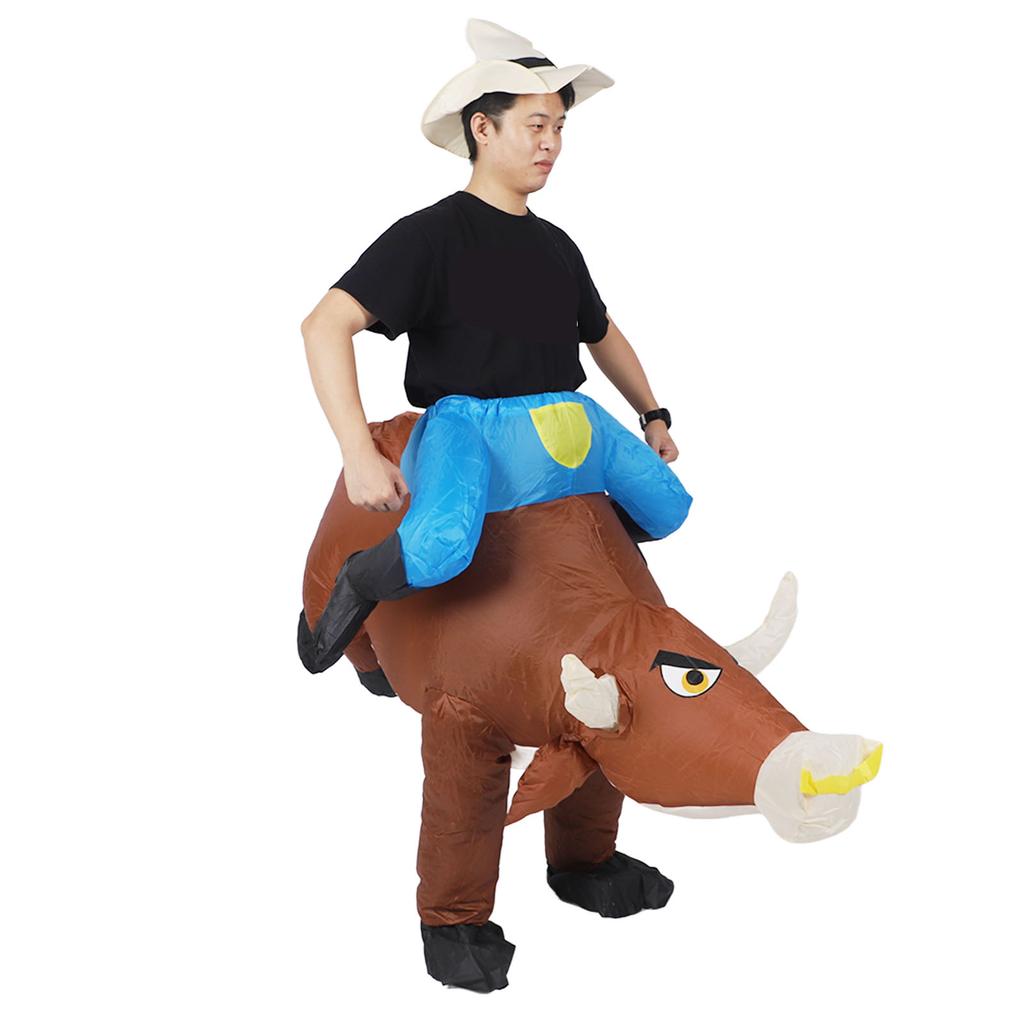 Nafukovací kostým býka pre dospelých Zábavný nafukovací kostým jazdca na býkovi s ventilátorom na Halloweensku Cosplay Párty Oblečenie Hračka