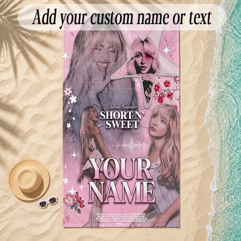 Beach TowelSabrina Carpenter Custom Name Text Personalized Soft Towel for Beach Pool Indoor Home Decor Gift