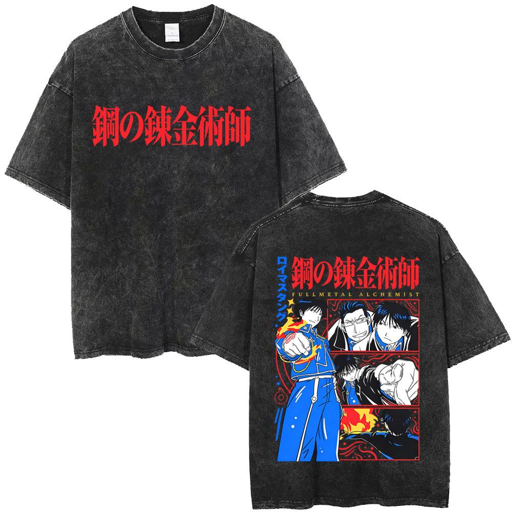 Washed Vintage Anime Fullmetal Alchemist Alphonse Elric Edward Elric T-shirt Clothing Manga Oversized Crewneck T Shirt Unisex