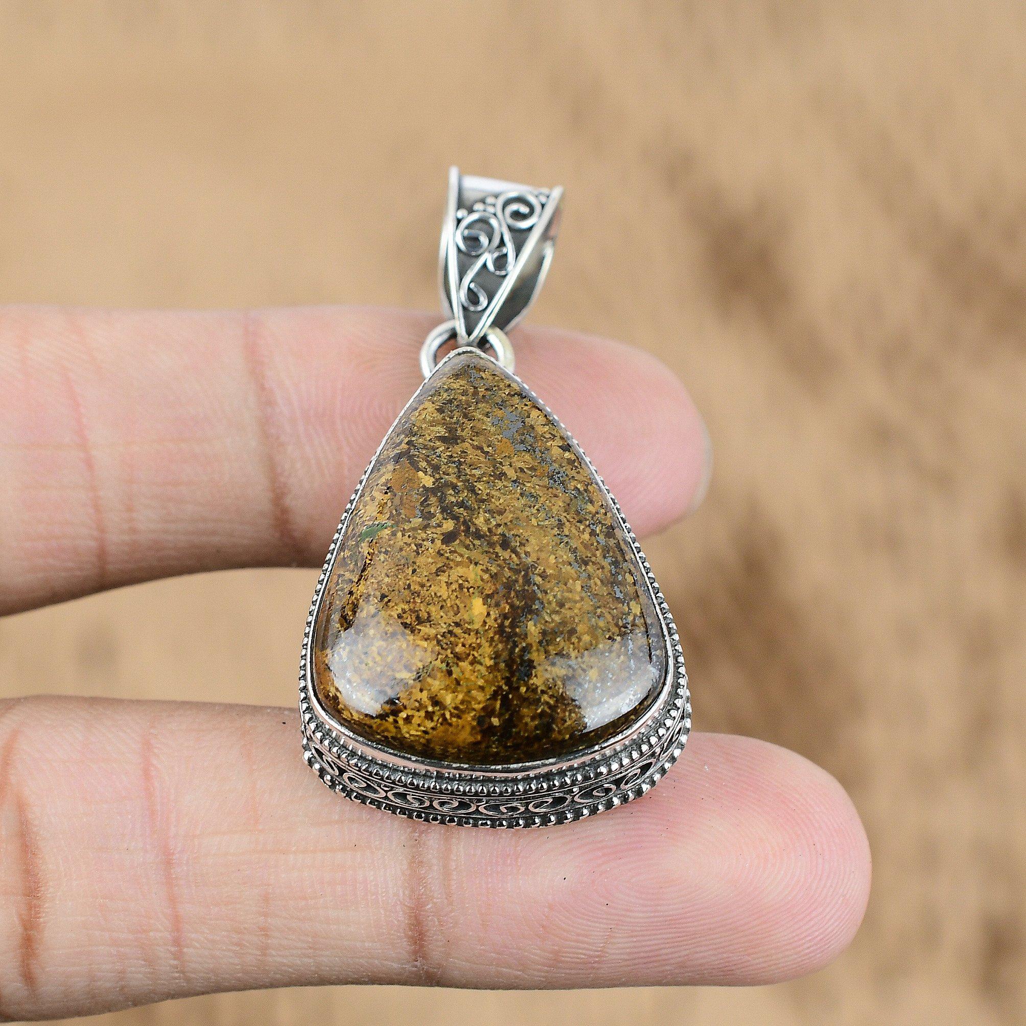 

Trillion Bronzite Gemstone Trendy Vintage New Mother Artisan Pendant 925 Silver