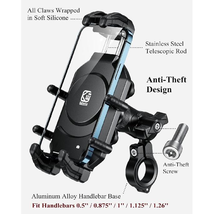 BRCOVAN Anti-Theft Motorcycle Phone Mount Holder With Vibration Dampener & High-Speed Secure Lock, Adjustable Size Handlebar Cellphone Cradle For