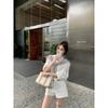 Old Qian Style Wear Suit Women's Long Sleeve Polo Collar White Shirt Autumn High Waist Wide Leg Shorts Temperament Twinset