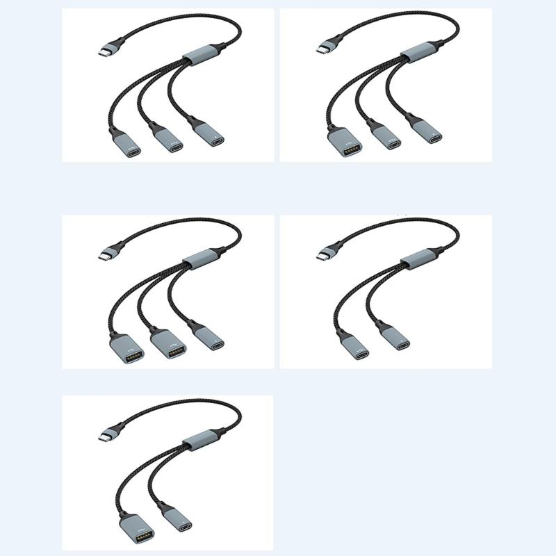 Type C Splitter Cable with 60W Charging and 480Mbps Data Transfer for Phones Tablets Laptops and More