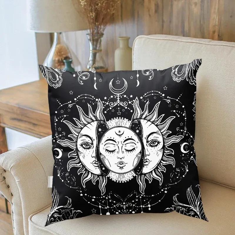 Mandala Throw Pillows White Black Sun And Moon Cushion Cover Throw Pillow Cases Sofa Cushion Cover Tarot Pillowcase Home Decor