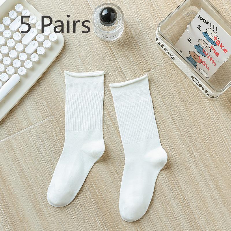 5 Pairs of Medium Length Pure Cotton Socks That Are Versatile for Women In Autumn and Winter