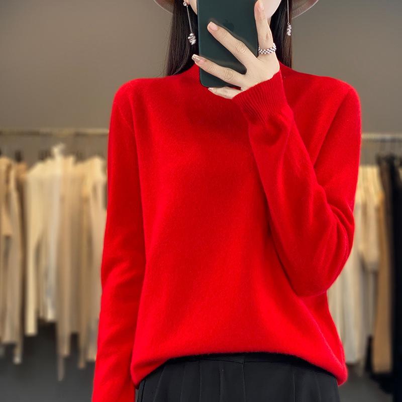 Women's Seamless Wool Sweater: Autumn/Winter Half-High Neck, Loose Fit, Knitted Base Layer