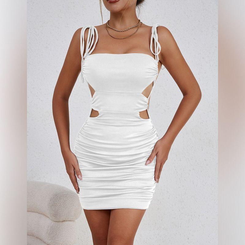 

Amazon Cross-Border New Dress 2023 Lace-Up Sexy Bodycon Dress White M