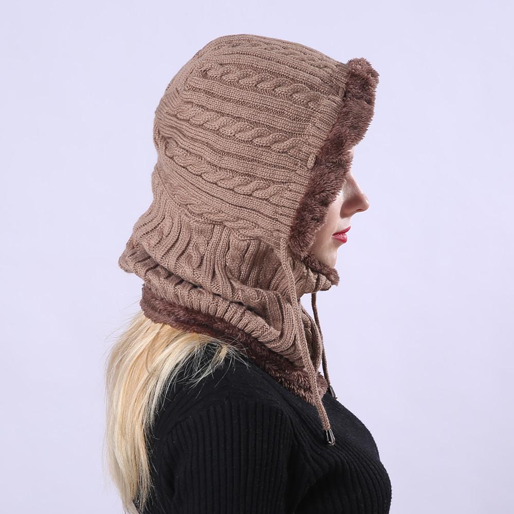 Pull tricoté en peluche pour femmes, pâte frite torsadée, écharpe une pièce, chapeaux d'oreilles en laine, hiver