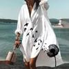 Fashion Women Floral Print Long Sleeves Buttons Cardigan Loose Shirt Dress