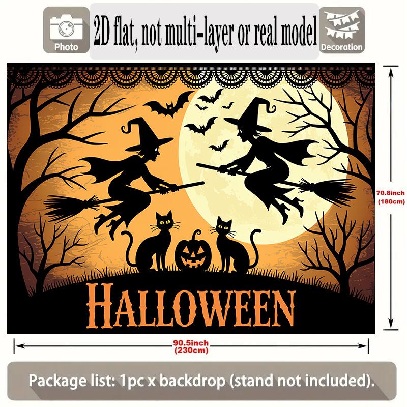 Party Backdrop Halloween Flat Witch Pumpkin Silhouette Winter Parties Weddings Birthdays Event Photo Background Front Door Decor
