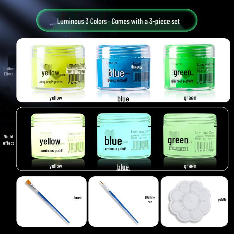 Glow-in-the-Dark Fluorescent Pigment Set for Kids - Perfect for DIY Clothes, Shoes, Plaster Dolls, and Hand-Painted Crafts!