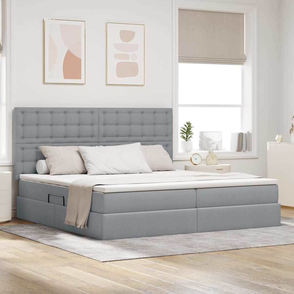 Storage Bed with Mattress Light Grey 200 x 200 cm Polyester