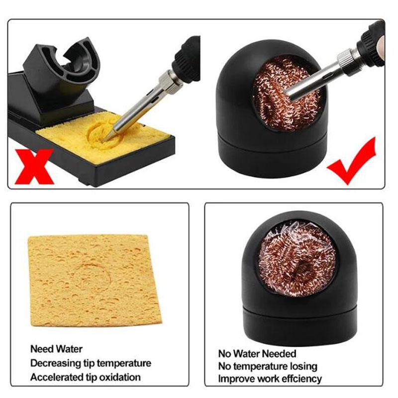 Schweißzubehör Löten Lötkolbenspitzenreiniger Kupferdrahtkugel mit Schwamm und Halter Schwarz/Gold Lötentfernungswerkzeug