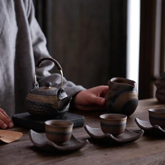 230ml Japanese Style Gilded Ceramic Teapot with Handle Vintage Kung Fu Tea Set