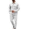 Men's Slim Fit Cardigan Jacket Single-breasted Pocket Long Sleeved Sportswear Elegant Two-Piece Set with Long Pants