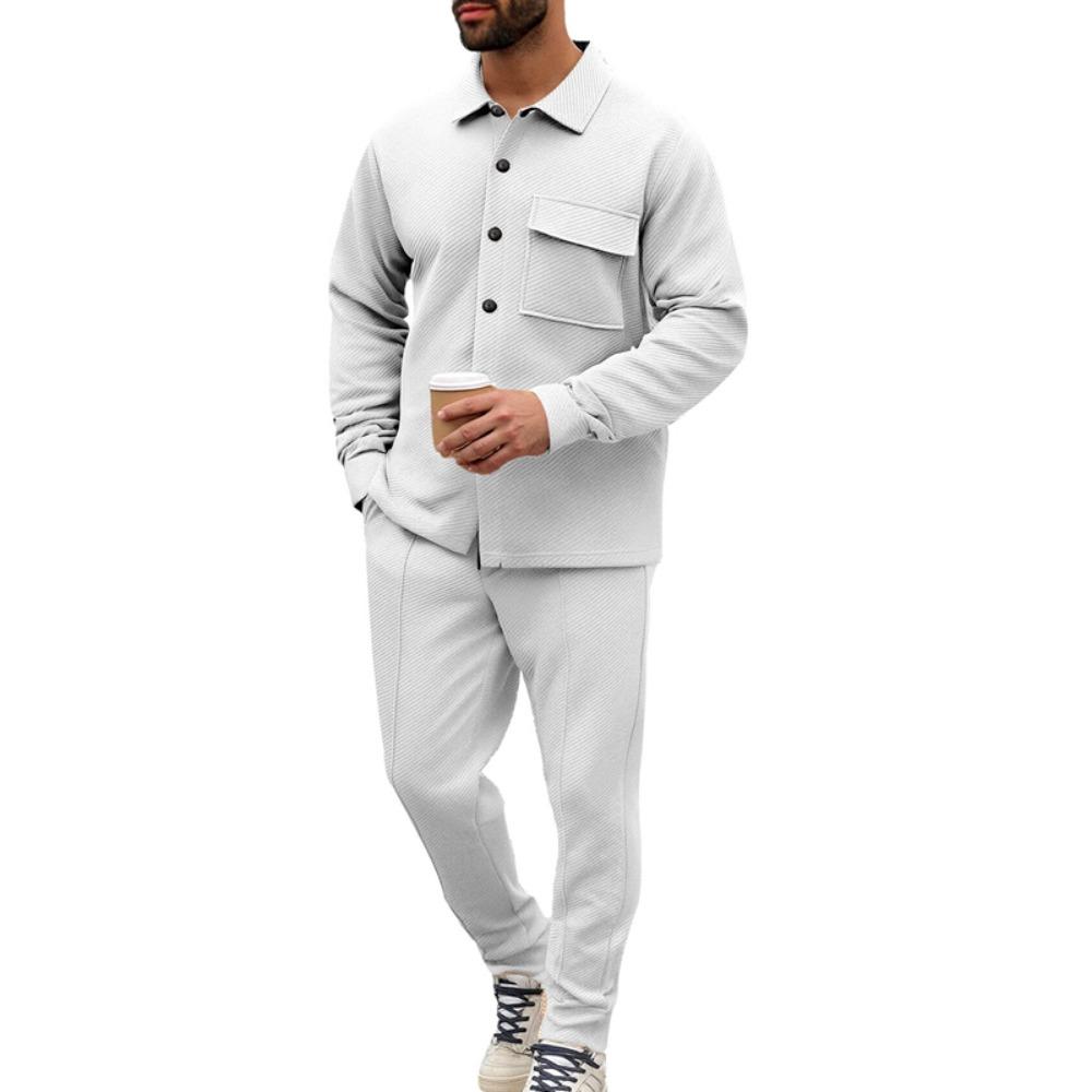 Men's Slim Fit Cardigan Jacket Single-breasted Pocket Long Sleeved Sportswear Elegant Two-Piece Set with Long Pants