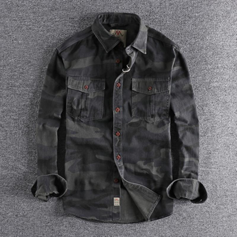 

Japanese Youth Camouflage Long Sleeve Military Workwear Shirt for Men M чорний