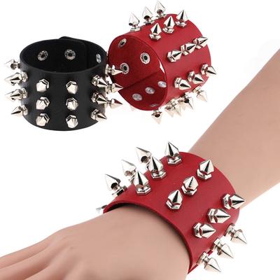 Three Row Rivet Stud Wide Cuff Pu Leather Punk Gothic Rock Bracelet Gift