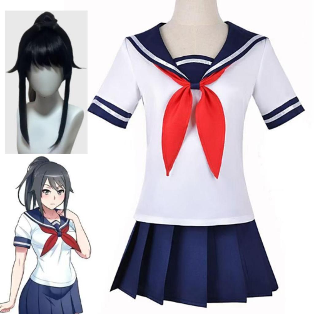 1. Game Yandere Simulator Ayano Aishi Cosplay Costume Yandere Chan Akademi High Sailor JK Uniform Full Outfit for Halloween Comic Con