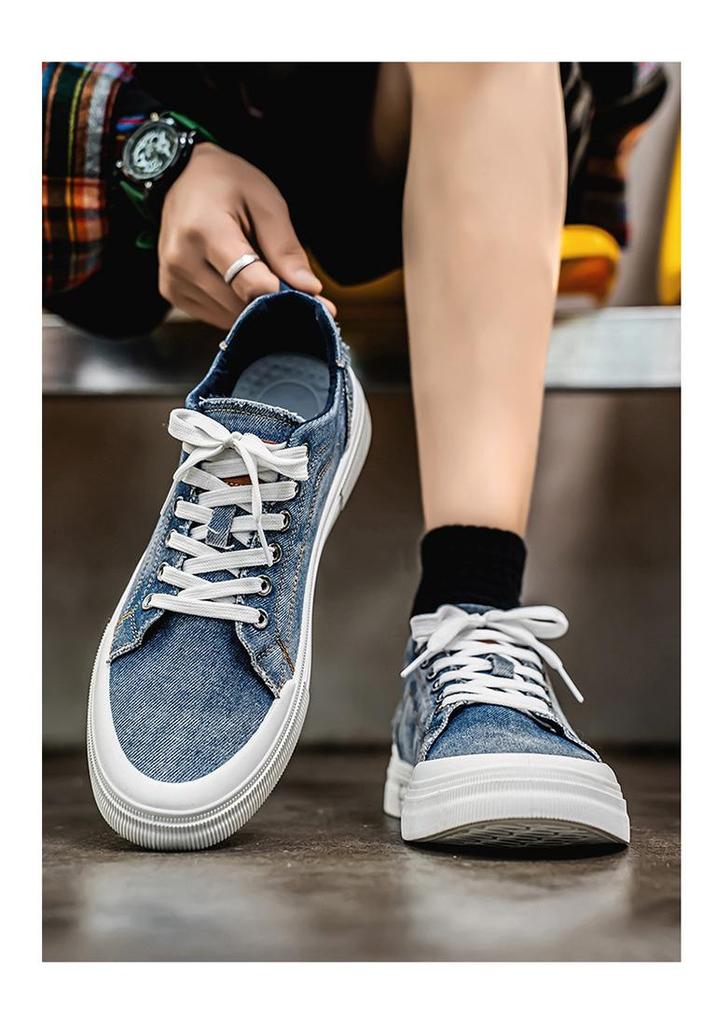 Scarpe casual da uomo in denim a taglio basso, taglia grande, stile coreano, versatili scarpe da skate per primavera e autunno