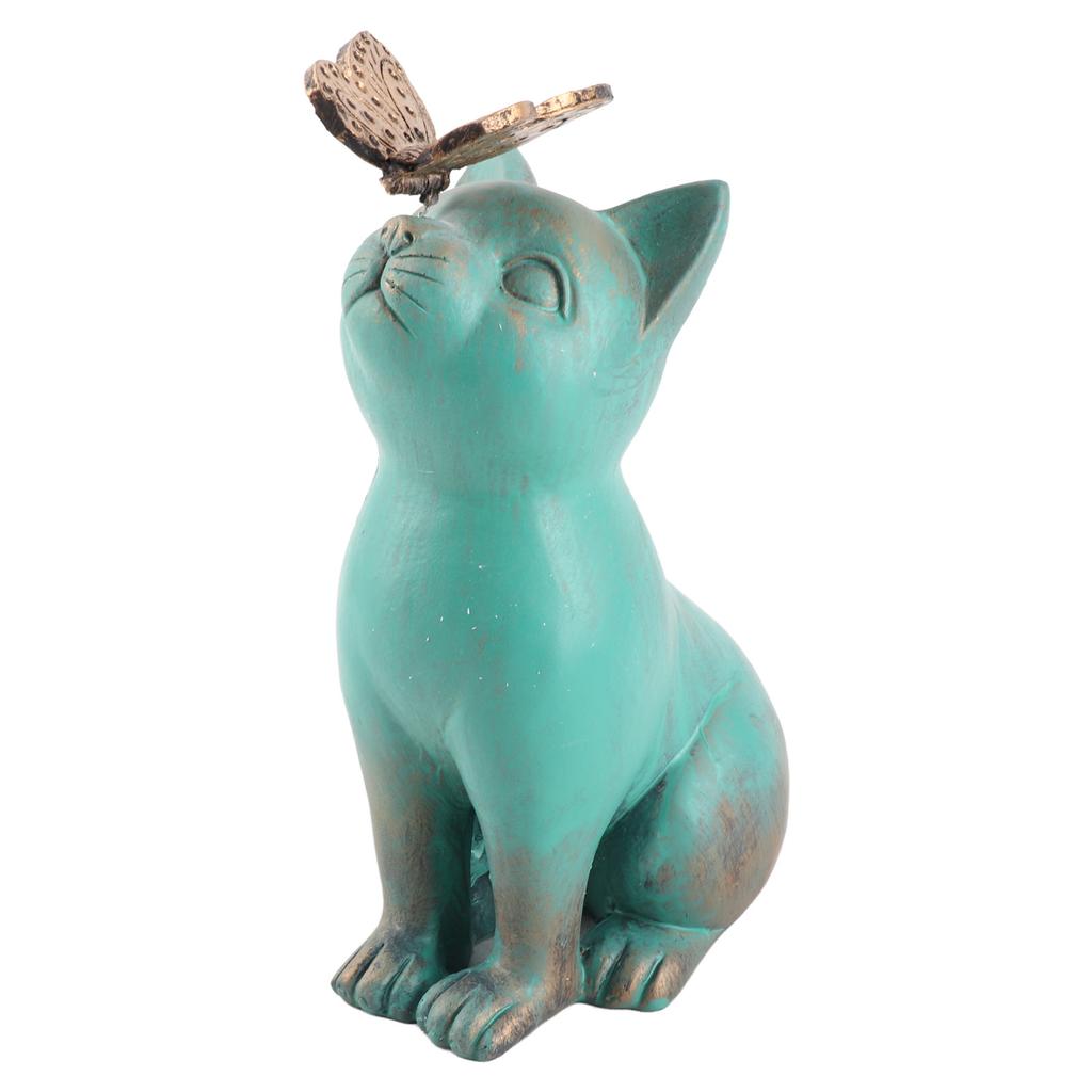 Statua di Gatto in Resina Dettagli Raffinati Stile Retrò Texture Maculata Gatto Seduto per Giardino