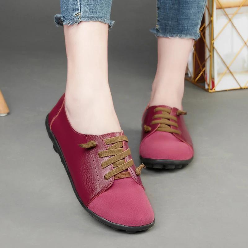 Women's Spring and Summer Breathable Pu Leather Casual Shoes Flat Loafers Walking Leather Shoes Large Size Zapatillas De Mujer