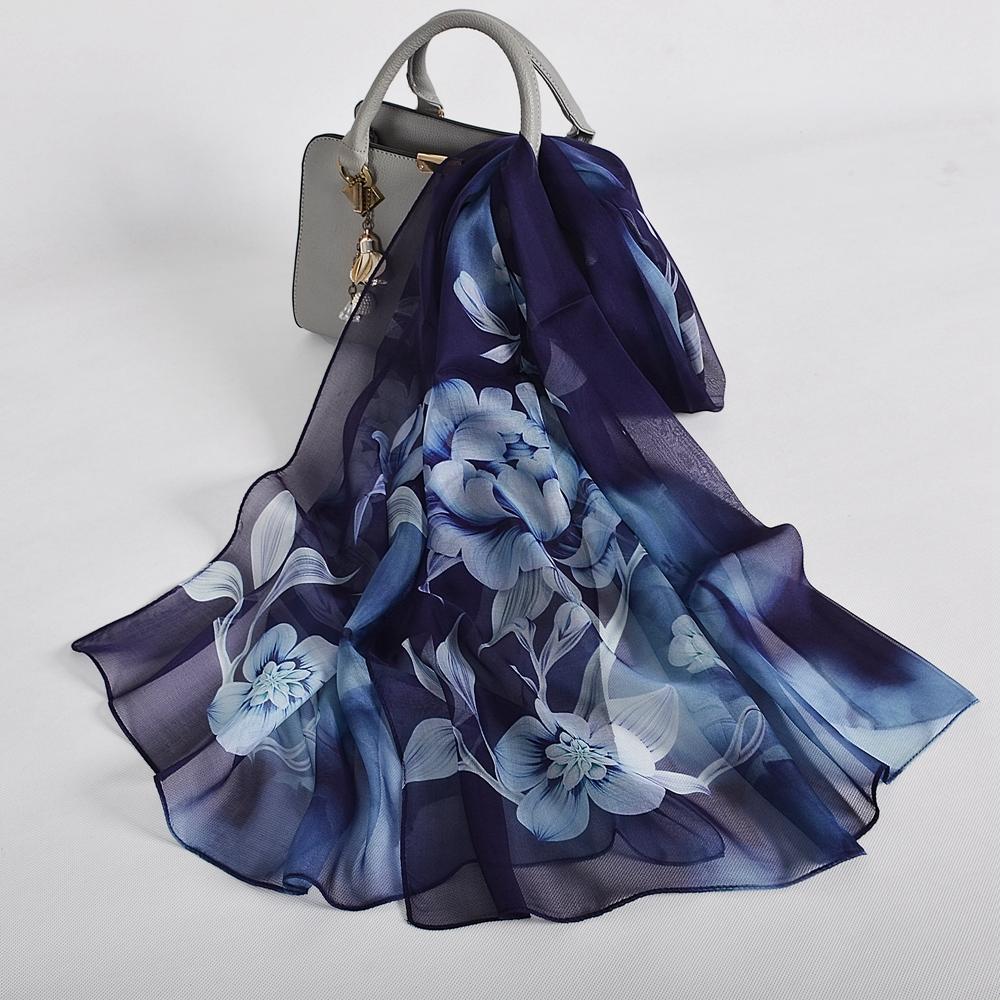[BYSIFA] 100% Silk Chiffon Scarf Female Brand Leaves Design Grey Khaki Long Scarves Beach Shawls Fall Winter Women Neck Scarves