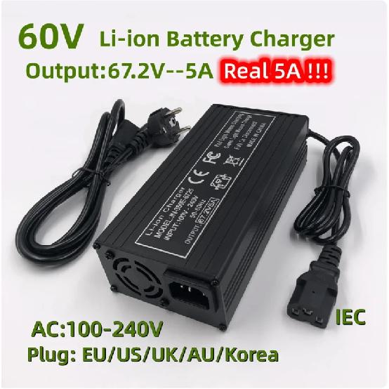 60V Fast Charger 67.2V/5A Charger For 16S 60V Electric Bike Lithium Battery Charger IEC/PC Connector Strong Heat Dissipation