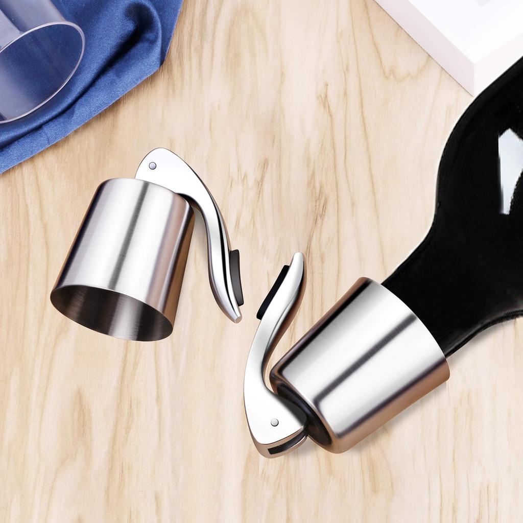 Wine Stoppers Stainless Steel Bottle Stopper with Silicone Seal Reusable Beverage Preserver Freshness Keeper Gift Set
