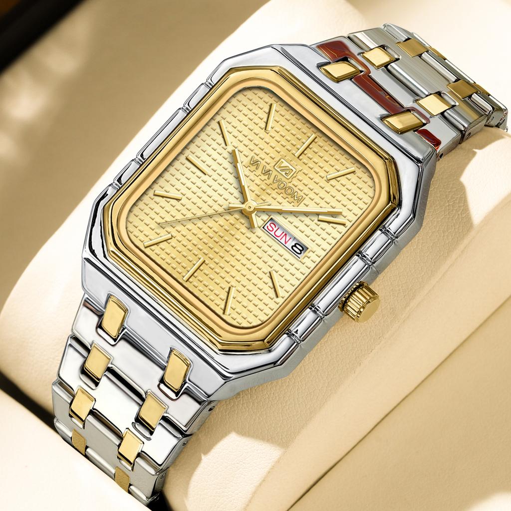 Business Casual Men's Watch Simple Luminous Square Gradually Gold Steel Belt Men's Watch