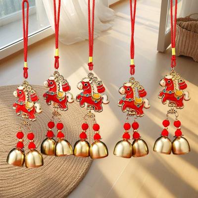 1 Peça Decoração de Ano Novo Chinês 2026 Festival da Primavera Chinesa Ano do Cavalo Sino de Vento Pingente Pendurado Ornamento de Parede para Sala
