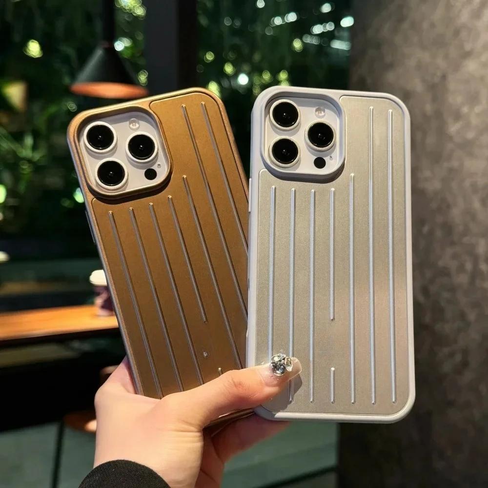 Stylový 3D vlnitý pruhovaný business kufr pouzdro na telefon pro iPhone 16 15 14 13 ProMax kryt tvrdý nárazuvzdorný kryt s krabičkou