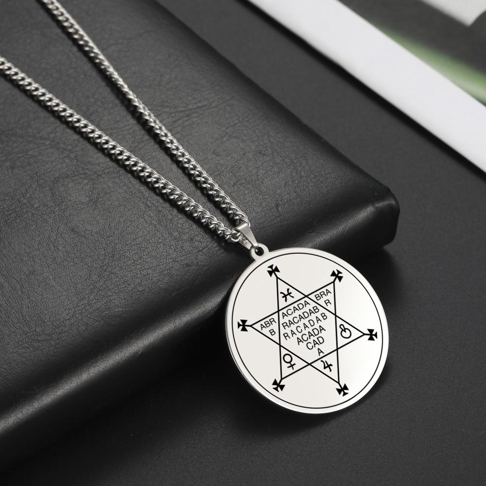 Dawapara Abracadabra Anhänger Abraxas Kabbalistische Magie Okkult Esoterisch Amulett Halskette Übernatürlich Edelstahl Schmuck
