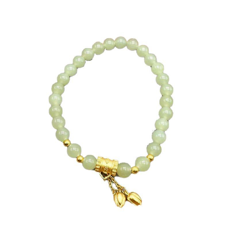 Two Lives Joy S925 Sterling Silver Gold-Plated Bracelet with Rotating Lotus & Hetian Jade - Elegant Gift for Girlfriend