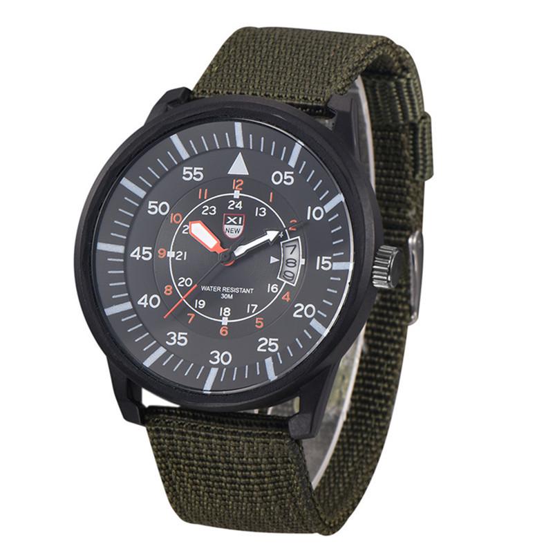 Męski Modny Zegarek Wojskowy z Nylonowym Paskiem, Kwarcowy, z Kalendarzem, Luminous