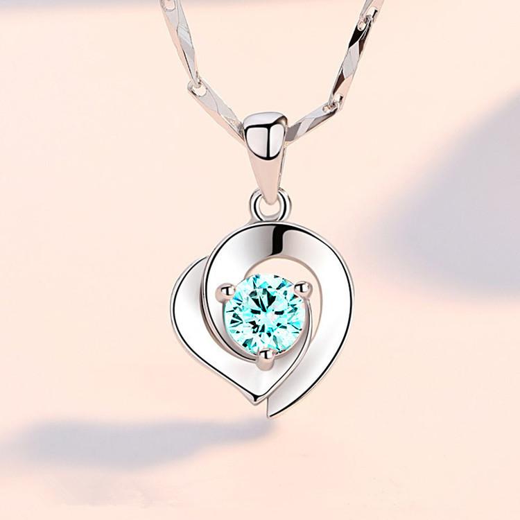 

Ожерелье из стерлингового серебра S999, женская цепочка на ключицу, подвеска Doppel Herz из чистого серебра, женские серебряные аксессуары, цепочка 999 синий