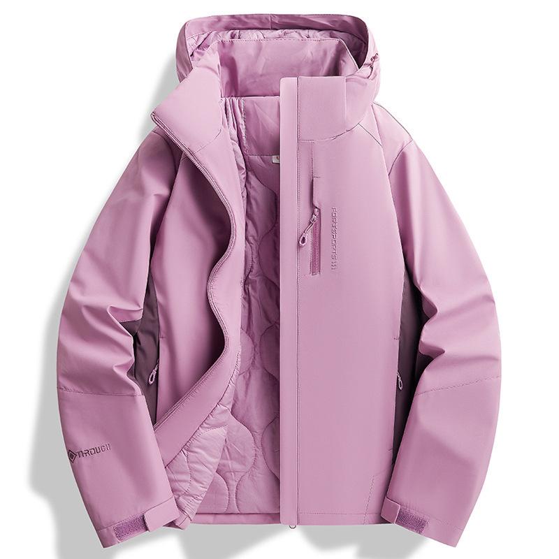 Unisex HJCAMEL Camel Outdoor Windbreaker: Spring & Autumn Waterproof, Windproof, Warm Cotton Jacket for Middle-Aged & Elderly Hiking Enthusiasts.