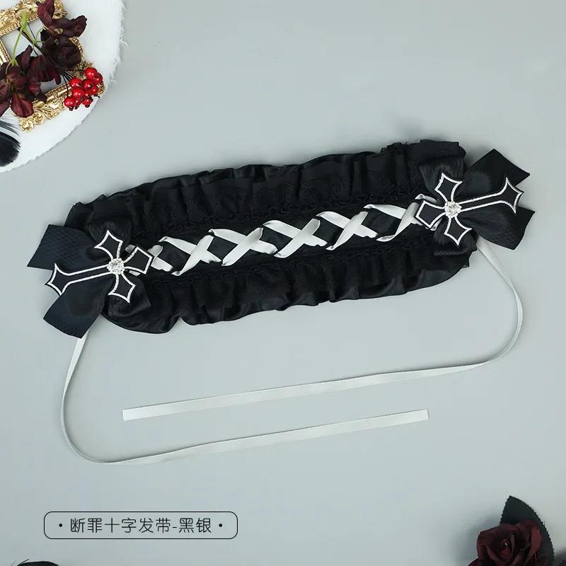 Gothic Lolita Dark Cross Lace Bow Headband for Anime Girls Vampire Cosplay Halloween Party Accessory