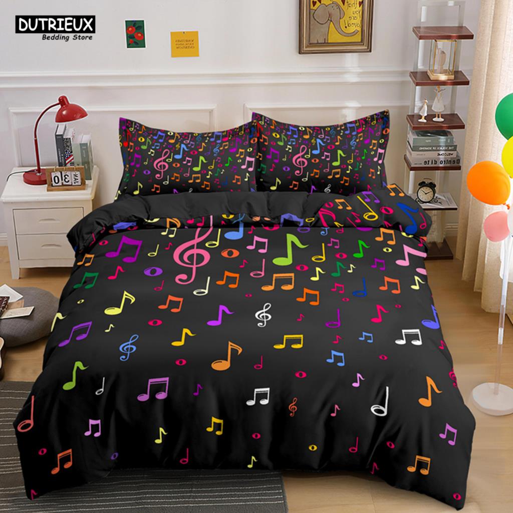 Musical Note Bedding Set 2/3pcs Music Theme Quilt Cover King/Queen Size With Pillowcase Fashionable Psychedelic Soft Duvet Cover
