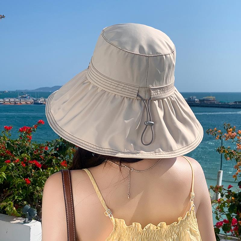 Drawstring Fisherman's Hat Children Spring and Summer Big Edge UV Protection Sun Hat Outdoor Beach Breathable Hat