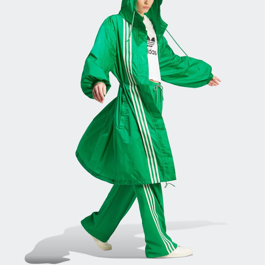 adidas Originály 70. léta Color Block Dlouhá bunda s kapucí Dámská bunda Zelená IK7856