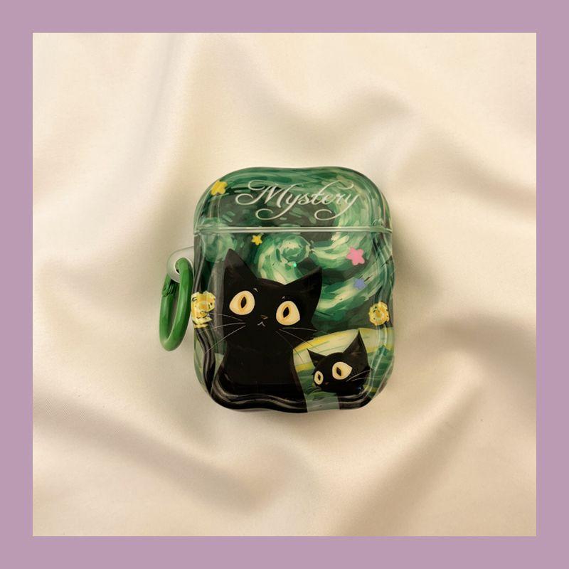 

для чехла для наушников Apple Pro второго поколения беспроводной Bluetooth 1 третьего поколения Aipods2 поколения Airpodpro пятого поколения 5 четвертого поколения AirPods 4 [Green oil painting Moon cat] send Hook