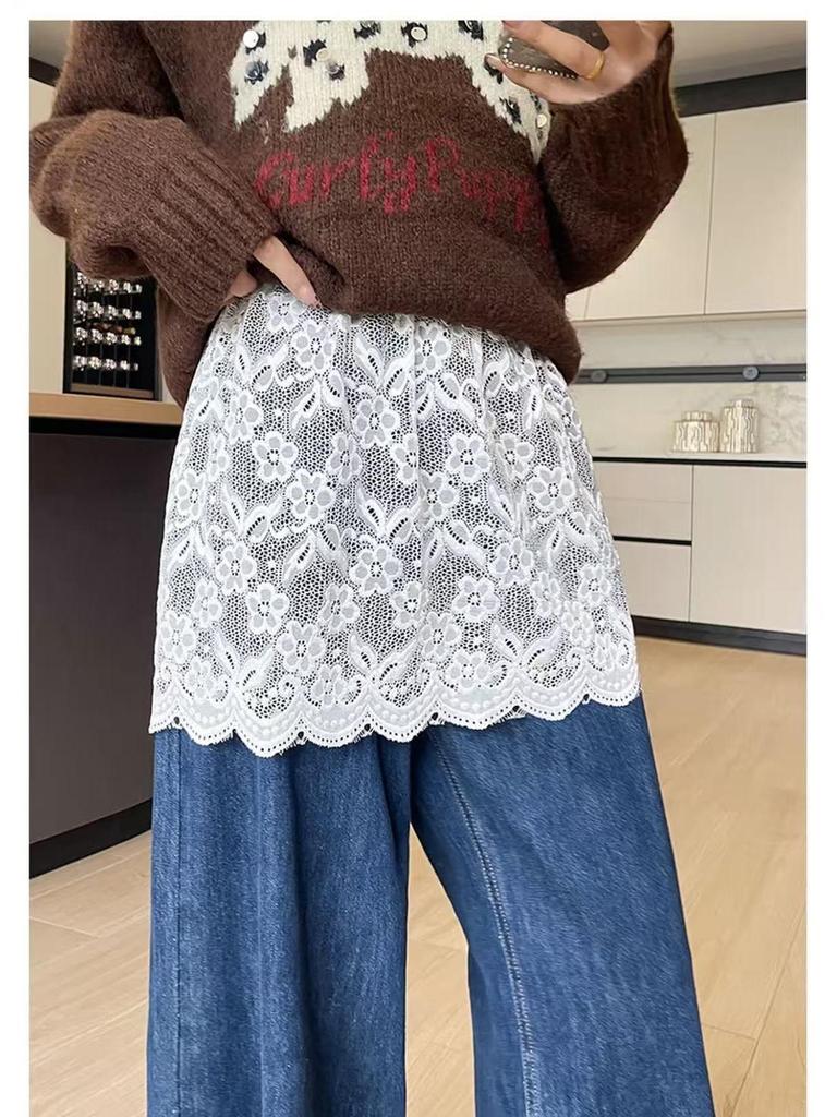 Versatile Lace Hoodie with Butt Curtain: Perfect Base Layer for Autumn, Pairs with Lace-Hemmed Midi Skirt.