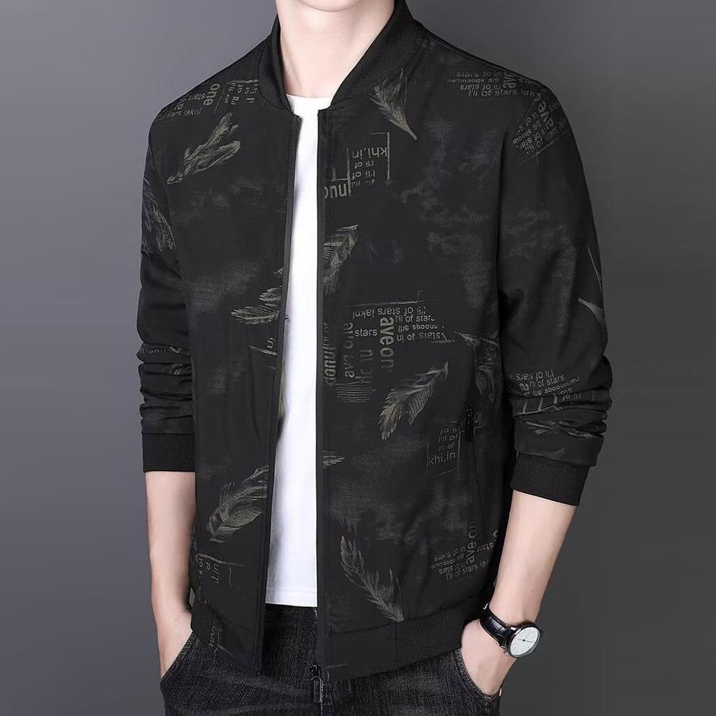 Men's 2025 Autumn/Winter Letter Print Bomber Jacket with Fleece Zip Outerwear – Versatile, Comfortable Baseball Style