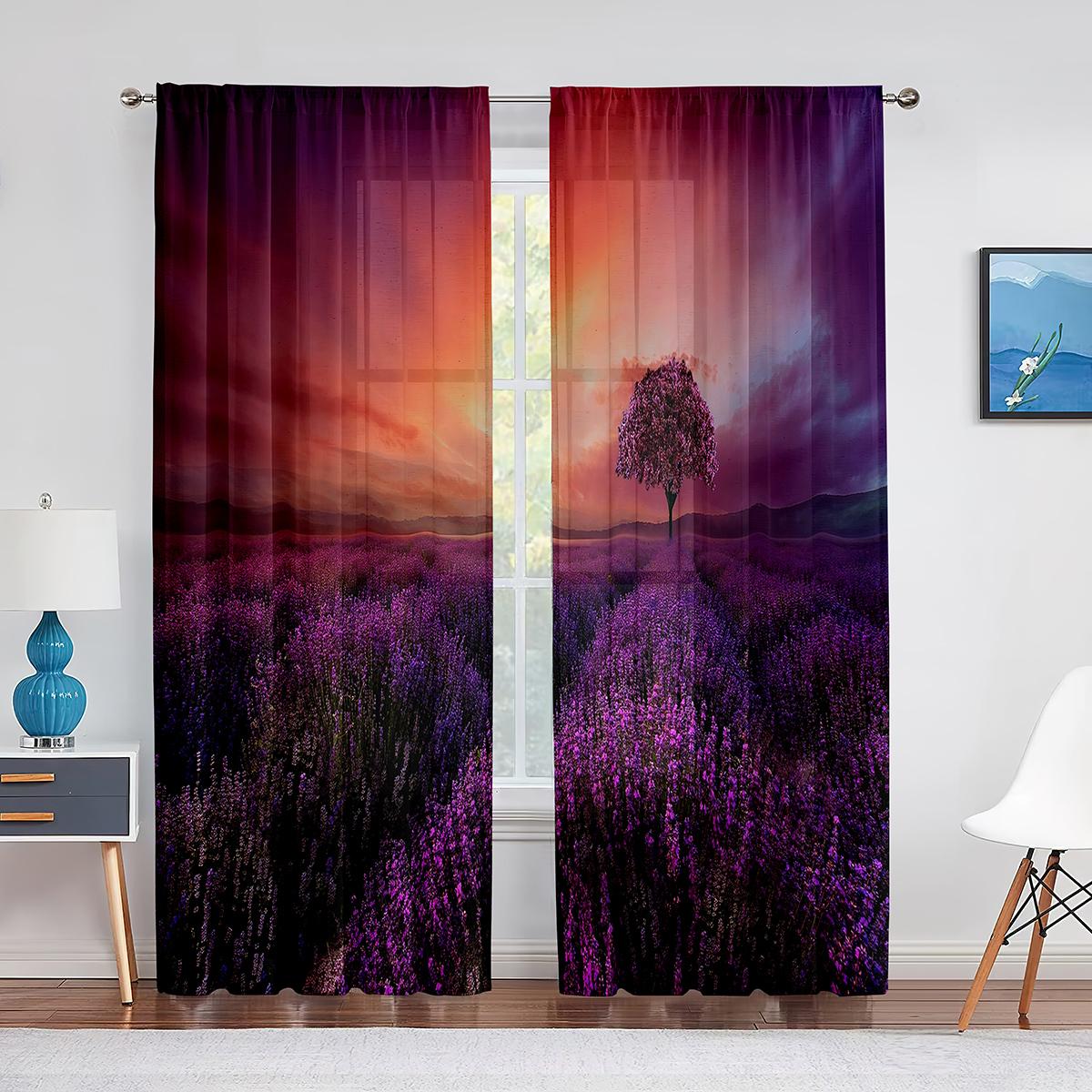 

Деревенские сиреневые цветы фиолетовые лавандовые цветочные прозрачные шторы для гостиной спальни кухни шторы окна драпировки кулиска 2 шт. (W50cmxH130cm)x2&Grommet Top